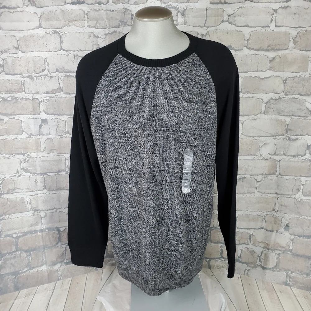 Gap Marled Knit Crewneck Sweater Gray Black XL